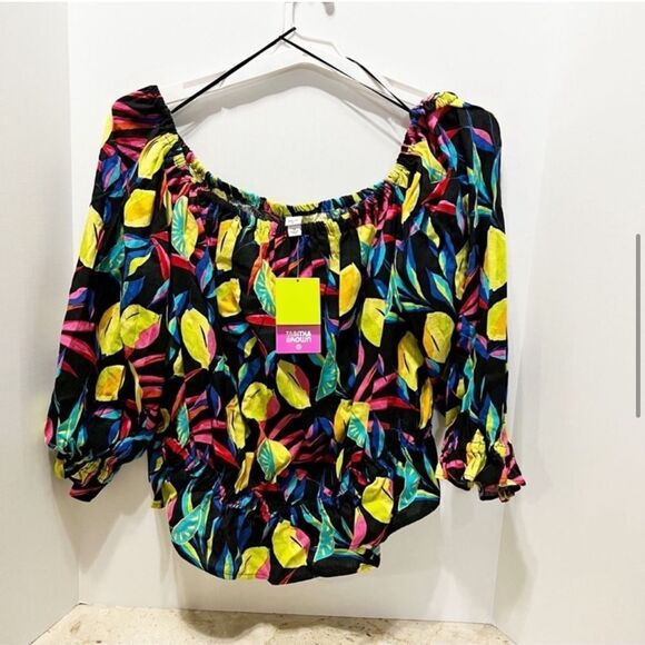 Tabitha Brown for Target NWT 1X Bardot Off the Shoulder Top Lemon Print - Picture 7 of 11